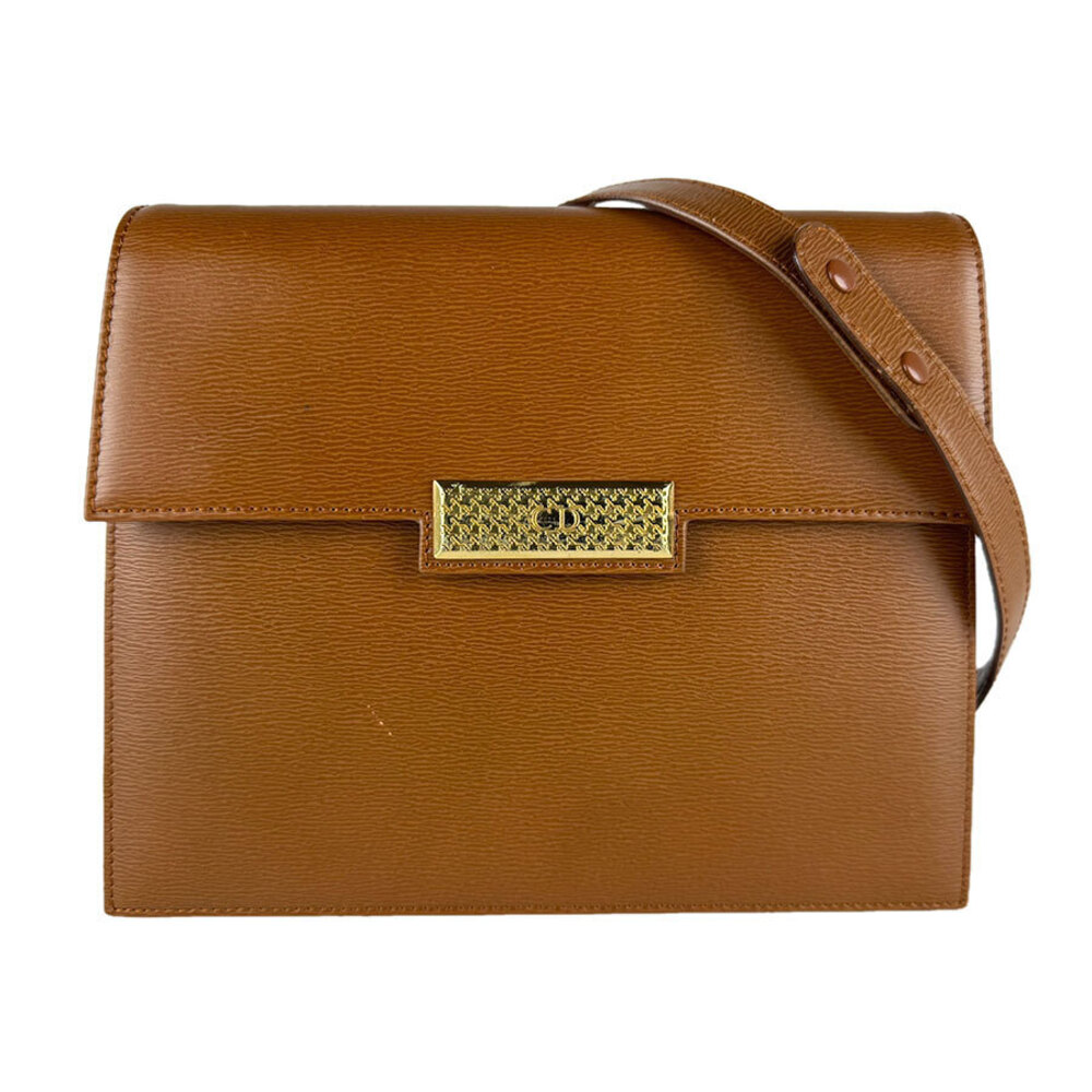 Christian Dior Vintage Logo Plaque Leather Crossbody Bag Caramel Tan